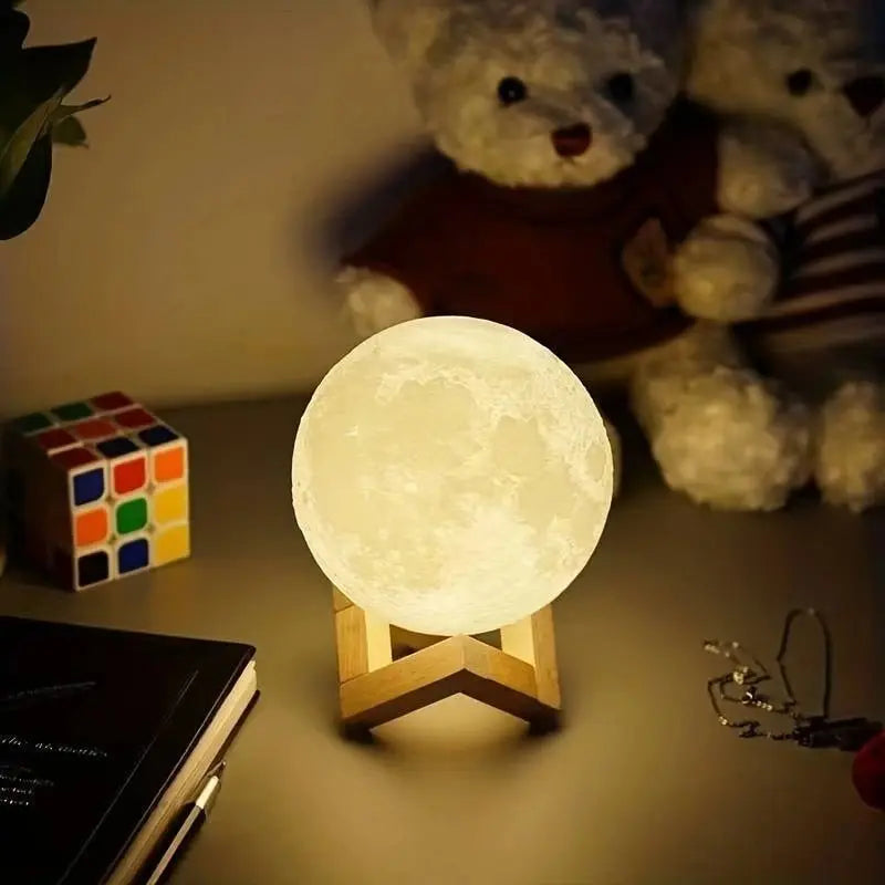 3D Moon Lamp Night Light – Warm LED Bedroom Decoration & Gift
