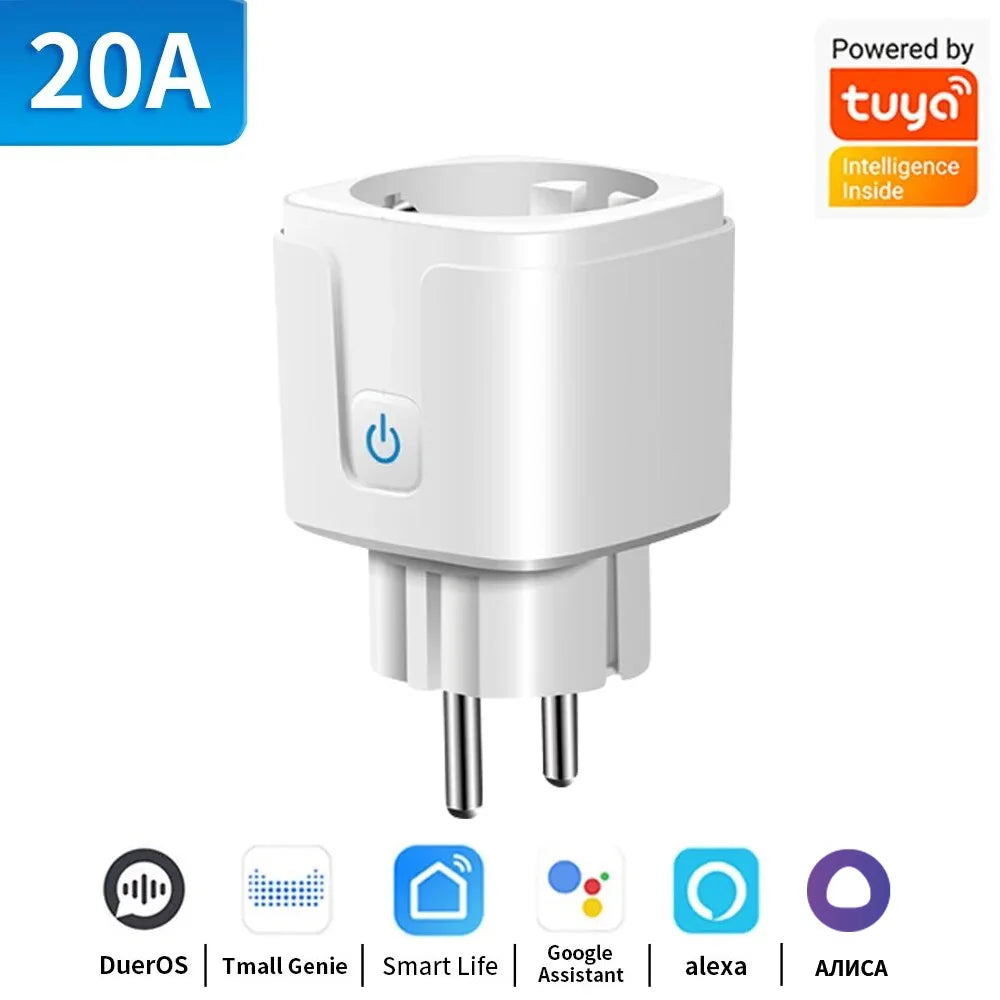 Smart Socket Tuya EU Plug Zigbee or WIFI 16/20A With Power Monitor Timing, Voice Control Work with Alexa Google Home Alice