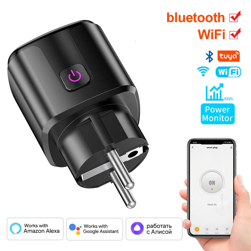 Smart Socket Tuya EU Plug Zigbee or WIFI 16/20A With Power Monitor Timing, Voice Control Work with Alexa Google Home Alice