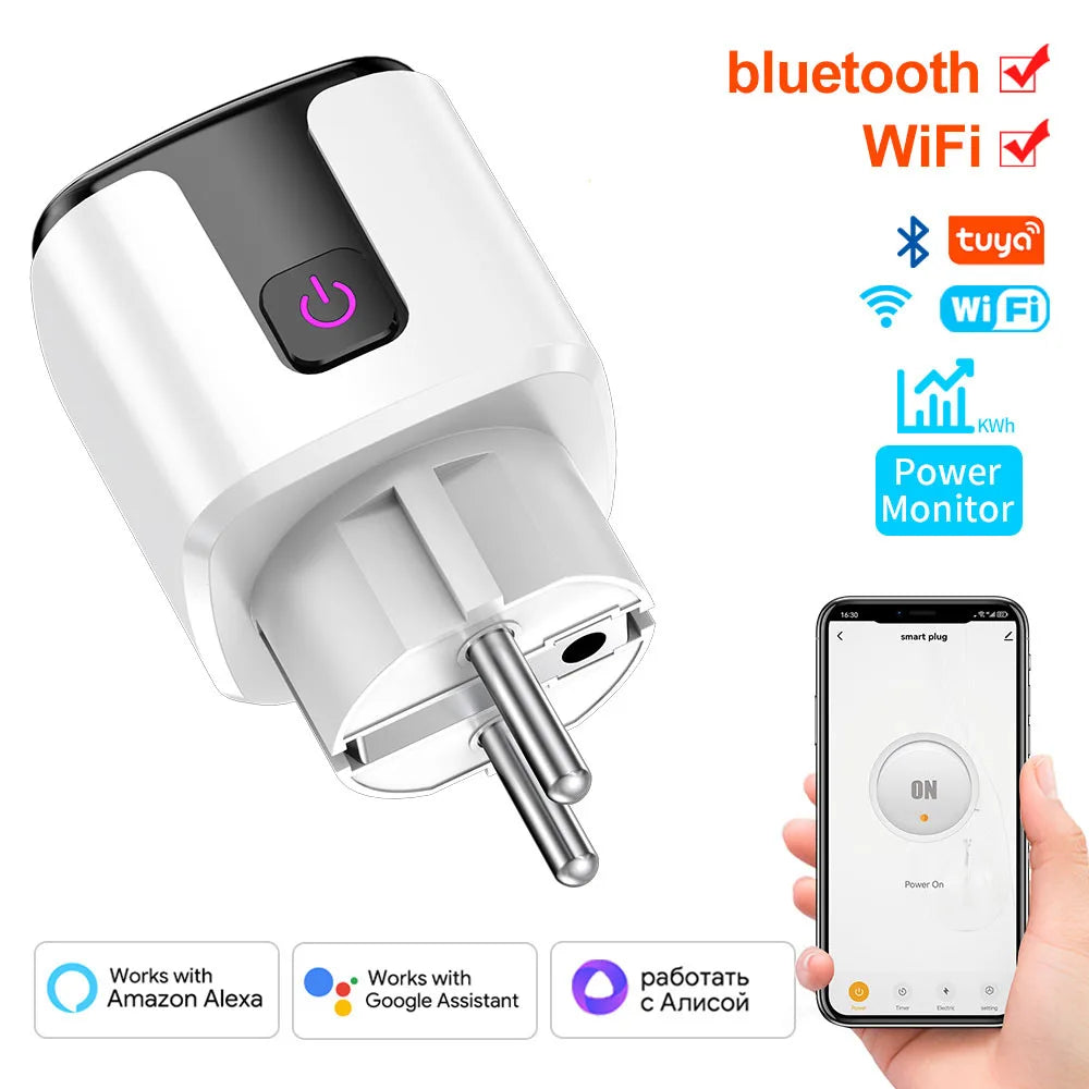 Smart Socket Tuya EU Plug Zigbee or WIFI 16/20A With Power Monitor Timing, Voice Control Work with Alexa Google Home Alice