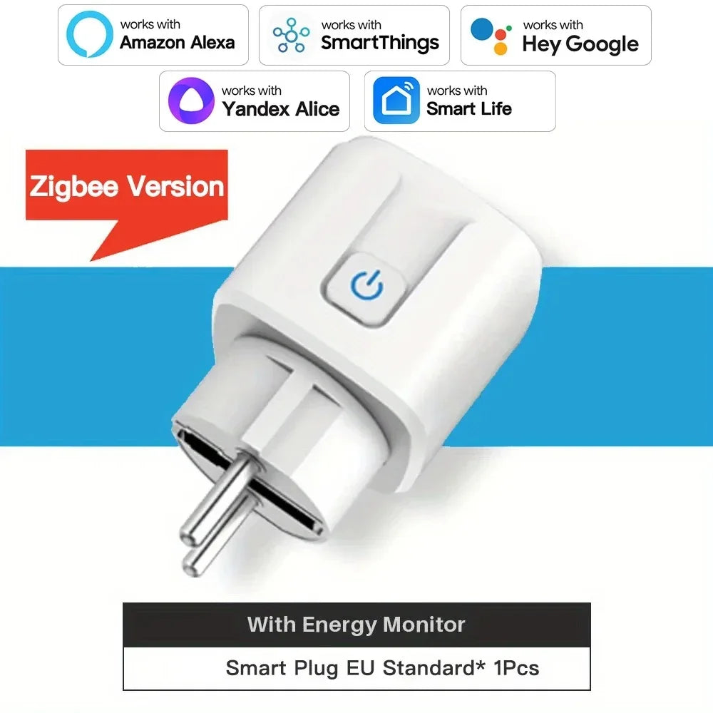 Smart Socket Tuya EU Plug Zigbee or WIFI 16/20A With Power Monitor Timing, Voice Control Work with Alexa Google Home Alice