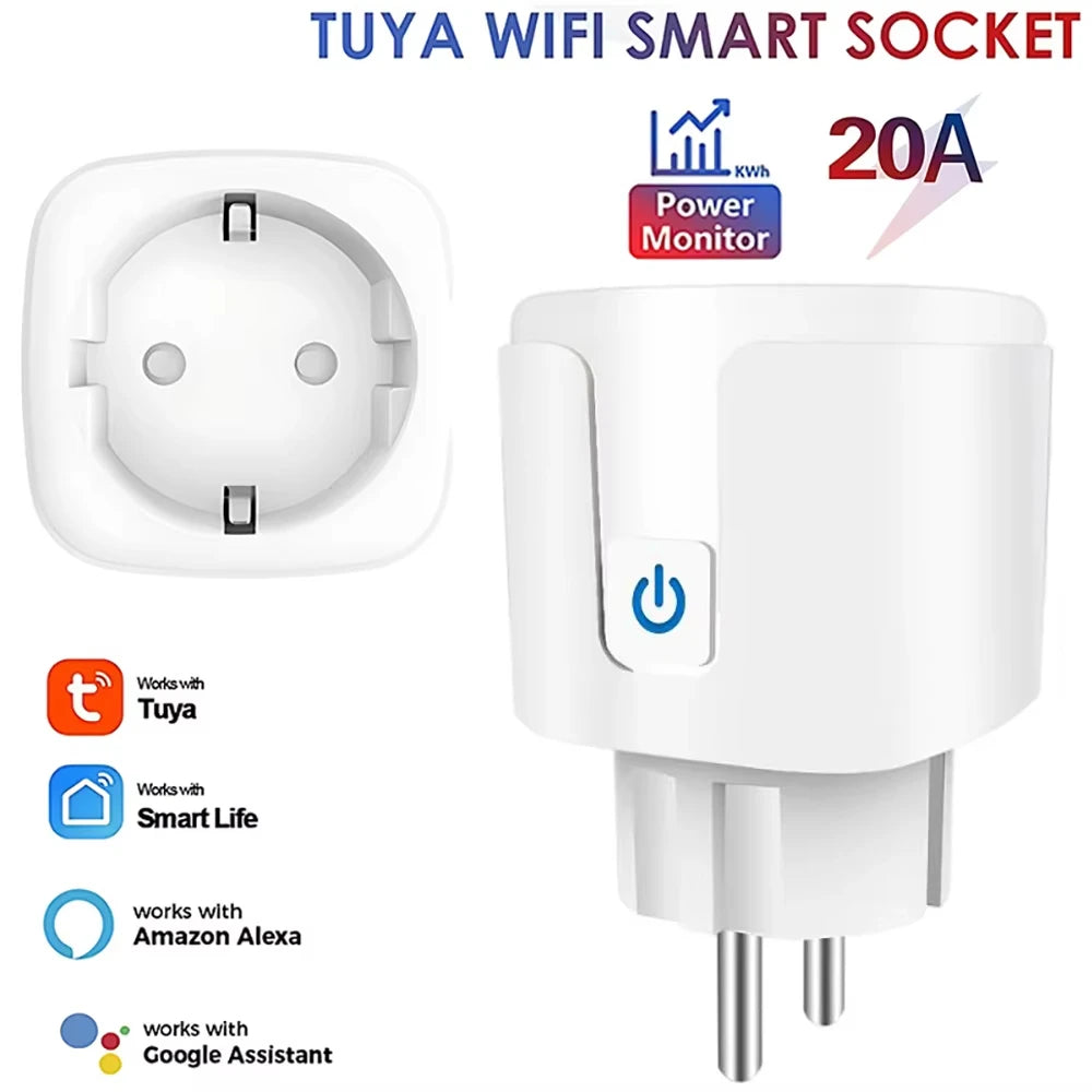 Smart Socket Tuya EU Plug Zigbee or WIFI 16/20A With Power Monitor Timing, Voice Control Work with Alexa Google Home Alice